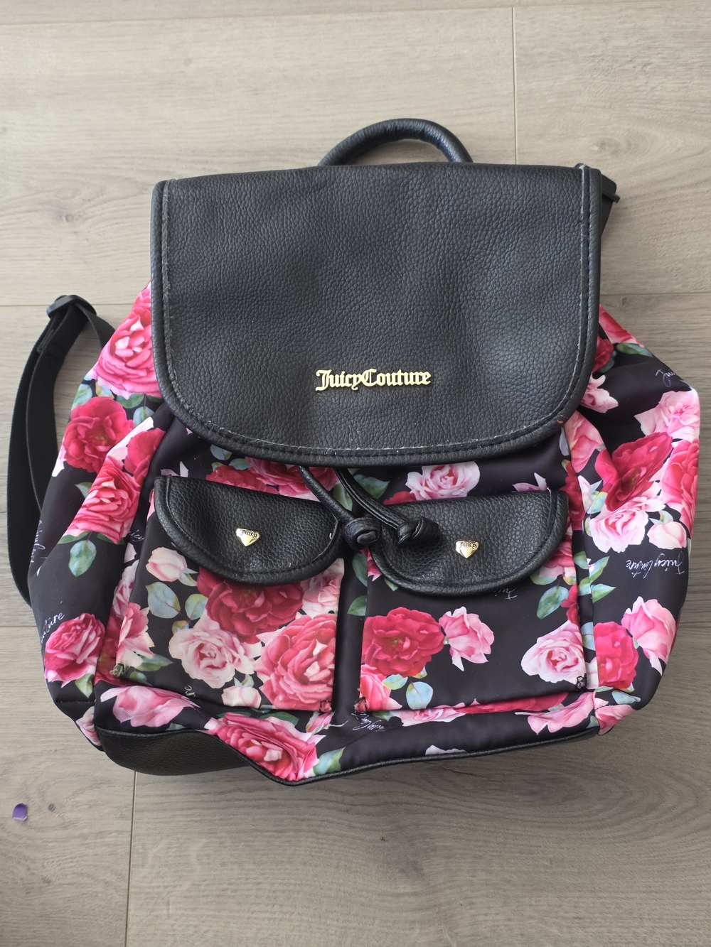Juice Couture Black & Pink Floral Backpack